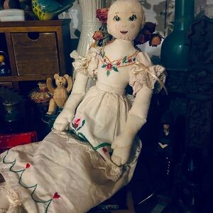 Vintage Embroidered heirloom Doll made of muslin sustainable embroidered fix